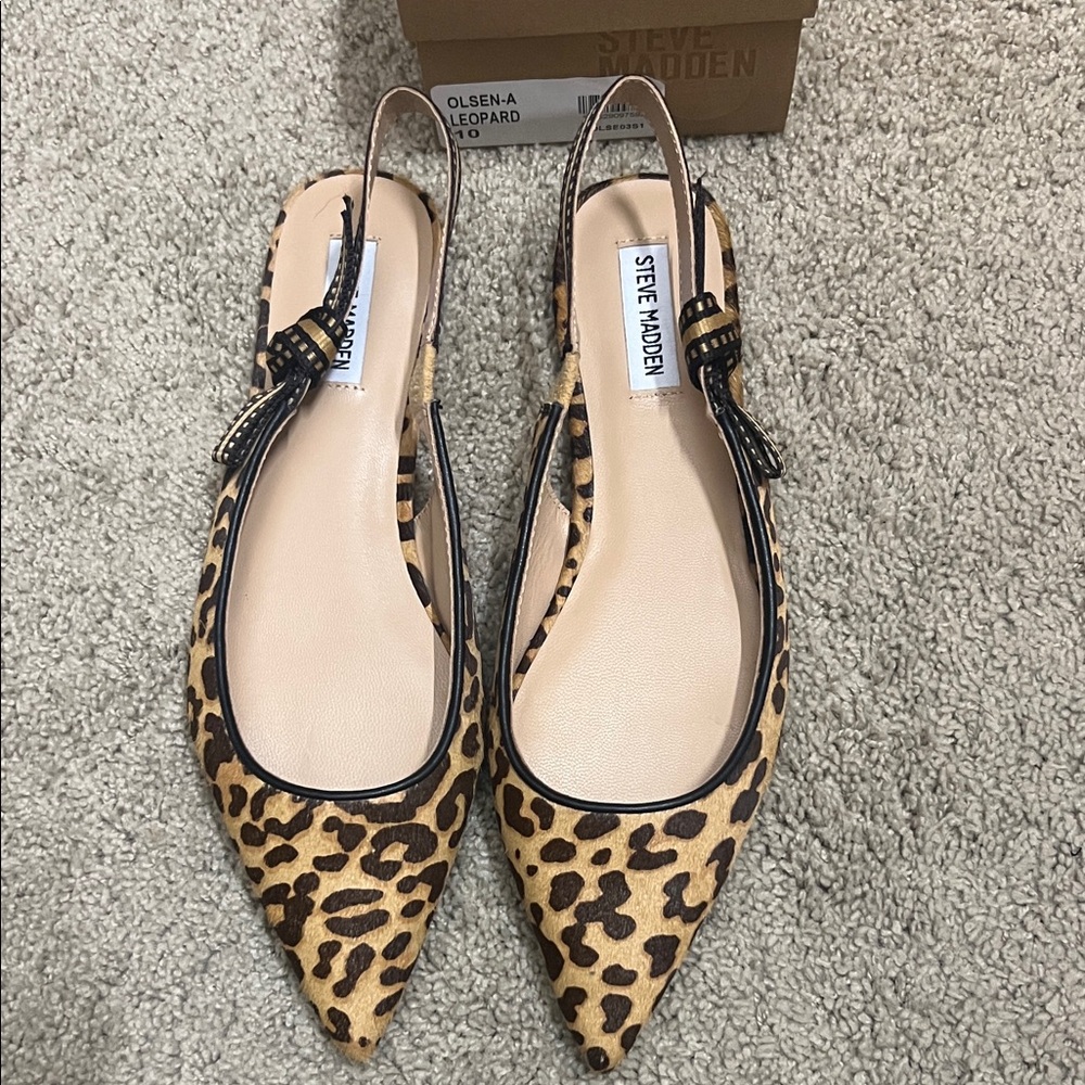 Steve Madden Leopard Print Pointed Toe Slingback Heels - Picture 6 of 8